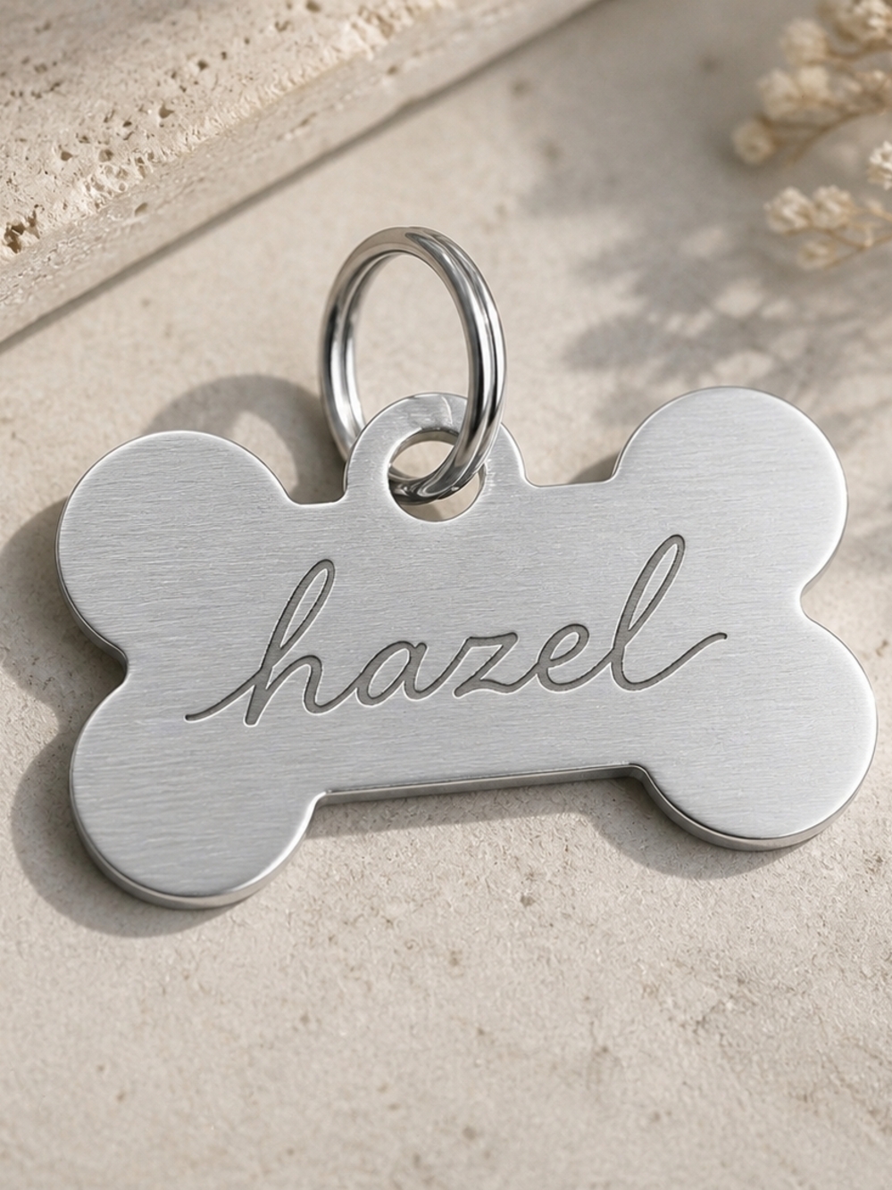 Personalized Silver Dog Bone ID Tag - Hazel Engraved
